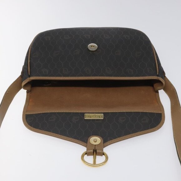 Christian Dior Honeycomb Canvas Shoulder Bag PVC Black Brown gold Auth bs23494 - Picture 10 of 16